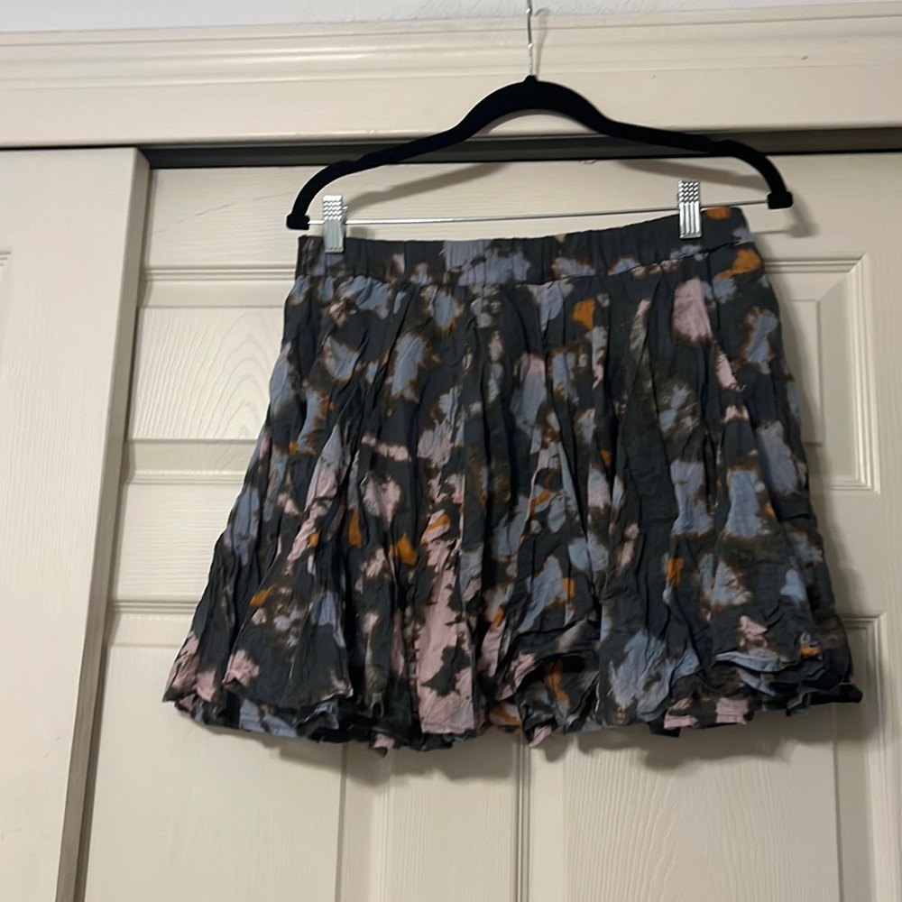 Free People Mini Skirt in Charcoal with Blush and Mustard Print